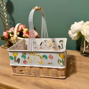 Vintage Metal & Wicker Easter Basket Floral Cutout Spring Decor Bunny Basket